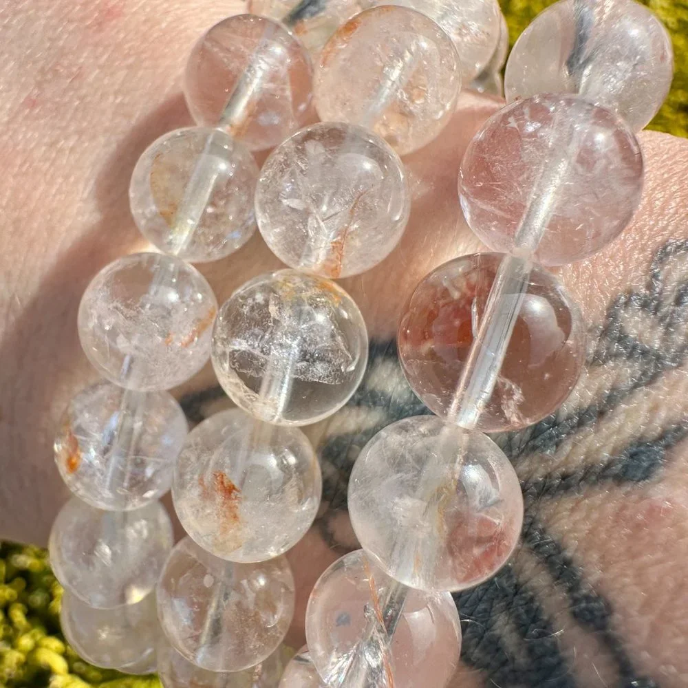 Beautiful Natural Golden Healer and Red Hematoid Quartz 10mm Beaded Bracelet - Picture 7 of 10